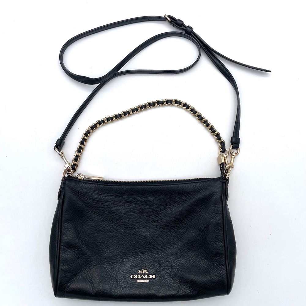 Coach Crossbody Women Black Good Pebbled Leather Gold Chain Strap F22212